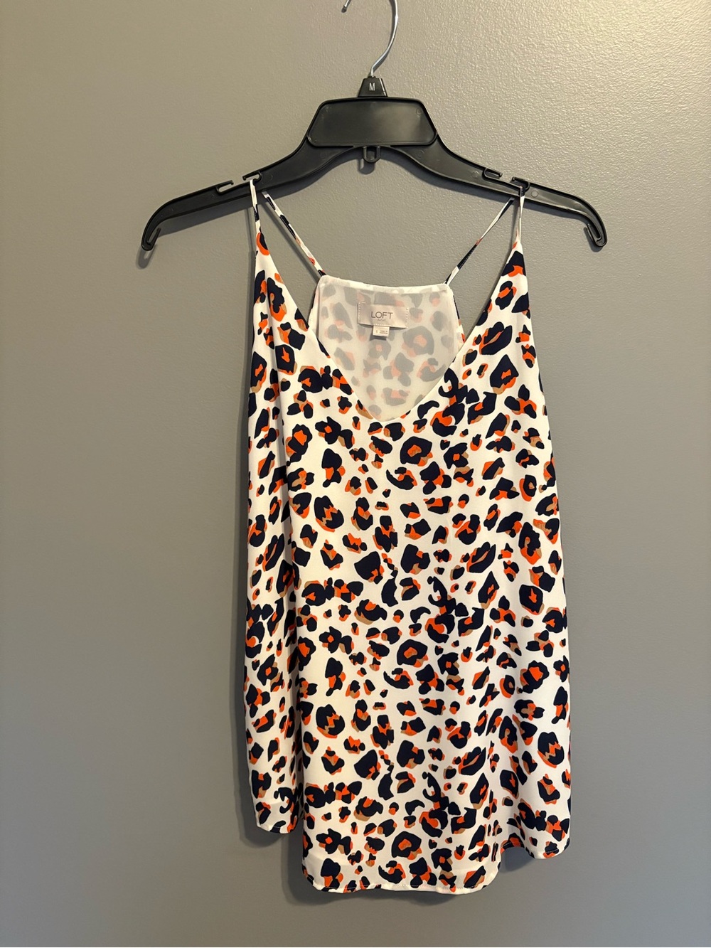 LOFT White Leopard Print Spaghetti Strap Camisole with Orange & Black Spots